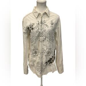 Johnny Was 3J Workshop Embroidered  Distressed Shirt Top M